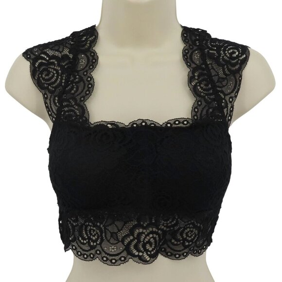 Itzon Women One Size Fits Most OSFM Black Flower Floral Lace Bralette Padded - Picture 1 of 10